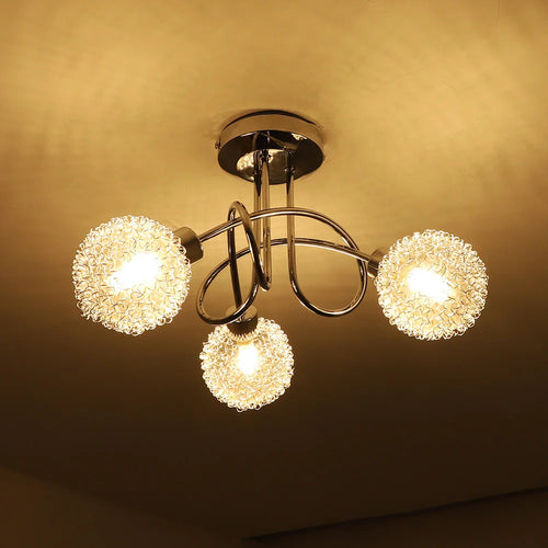 Depuley Plafonnier semi-encastré à 3 lumières - Lustre Spoutnik avec abat-jour en fil de forme globe pour chambre à coucher - vue 7 sur 7