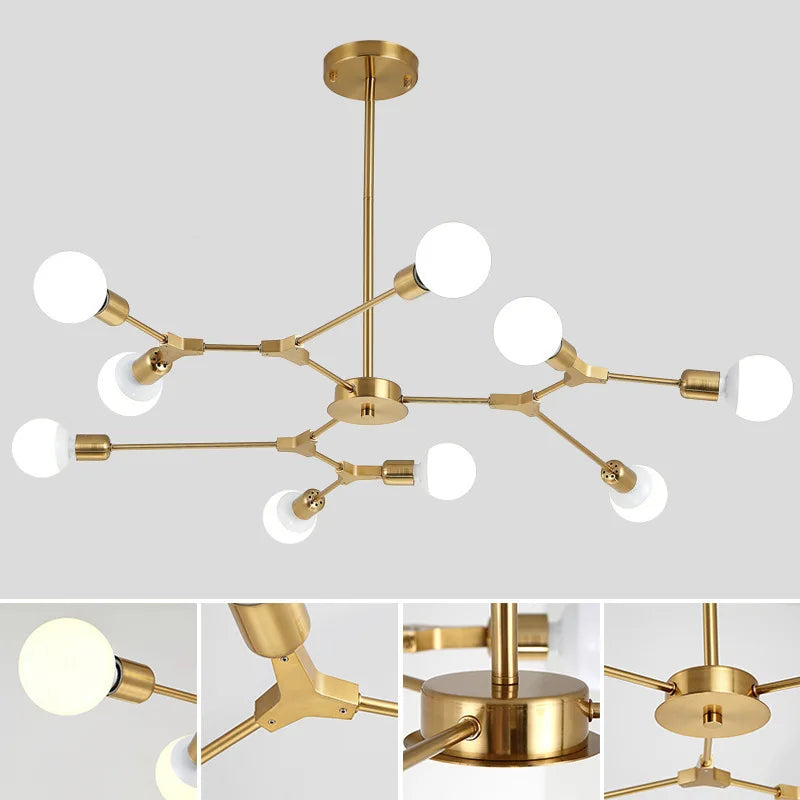 lustre moderne spoutnik satellite lampe suspendue 3 6 9 branches - vue 3 sur 12