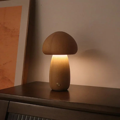 Lampe led champignon veilleuse en bois avec interrupteur tactile - vue 7 sur 11