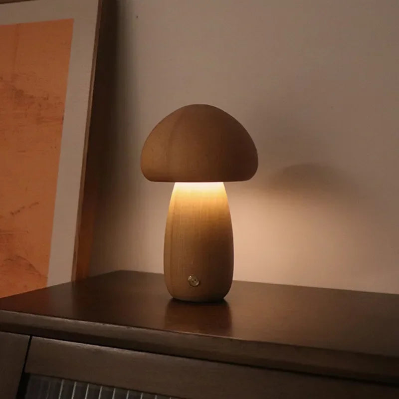 Lampe led champignon veilleuse en bois avec interrupteur tactile - vue 6 sur 11