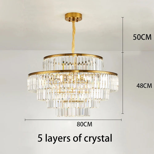 lustre moderne en cristal doré pour éclairage décoratif intérieur - vue 10 sur 10