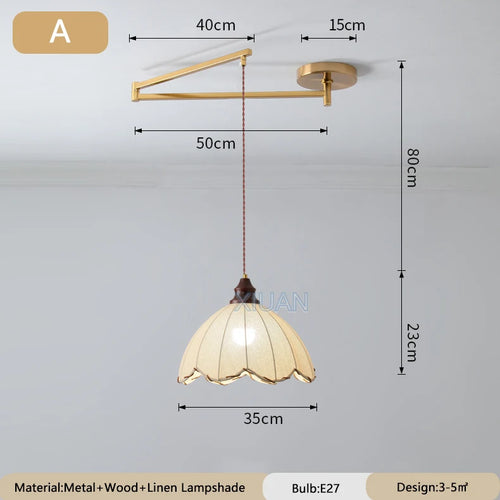 lustre wabi-sabi vintage avec tissu appliqué pliant - vue 10 sur 11