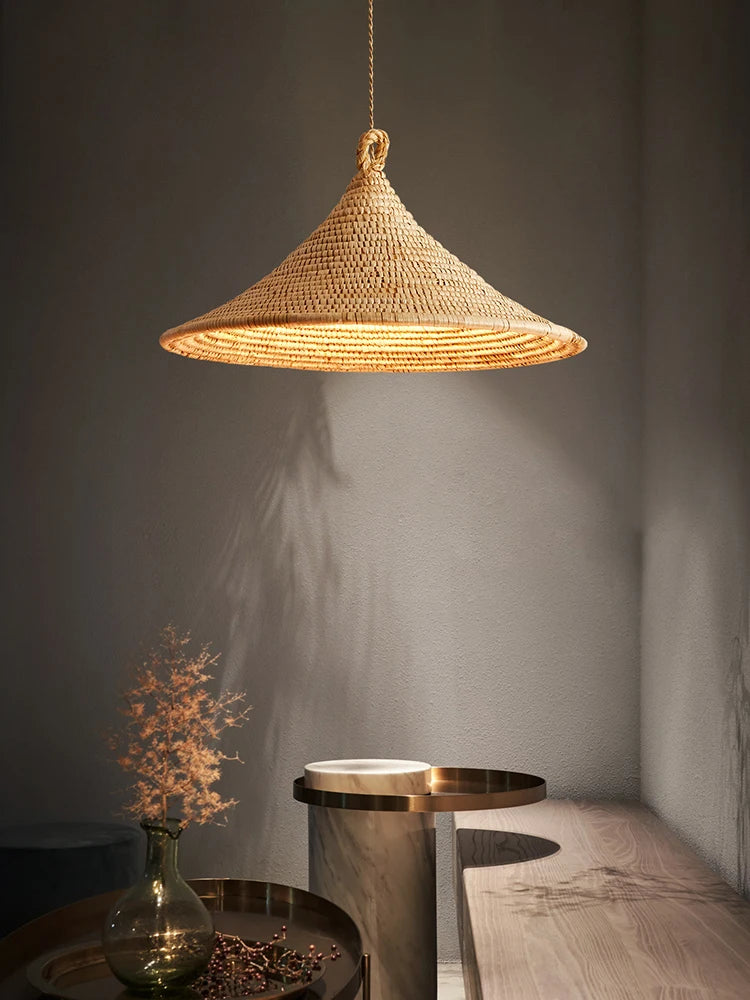 Lustre de style japonais tressé en rotin clair - vue 3 sur 10