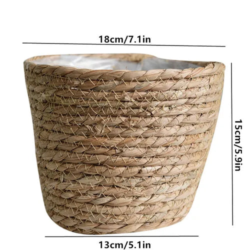 pot de fleurs tressé en paille pour plantes d'intérieur et extérieur - vue 12 sur 12