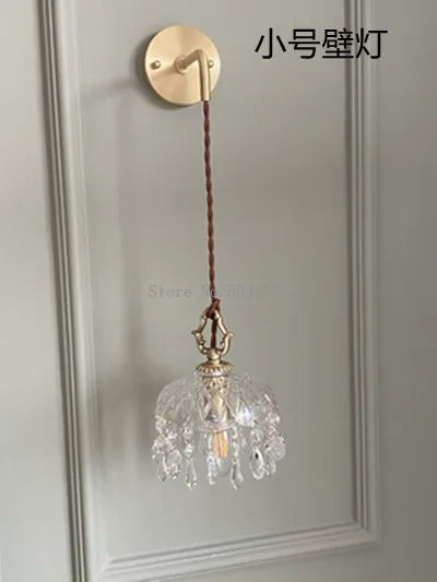 lustre en laiton nordique rétro suspendu en cristal et verre - vue 10 sur 10