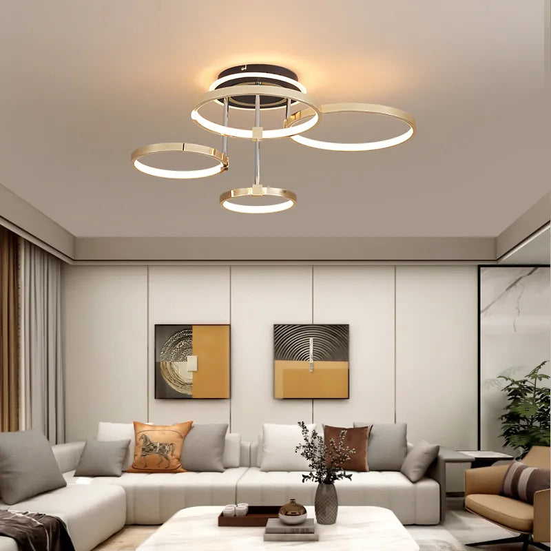 Plafonnier doré à anneaux led moderne - vue 3 sur 10