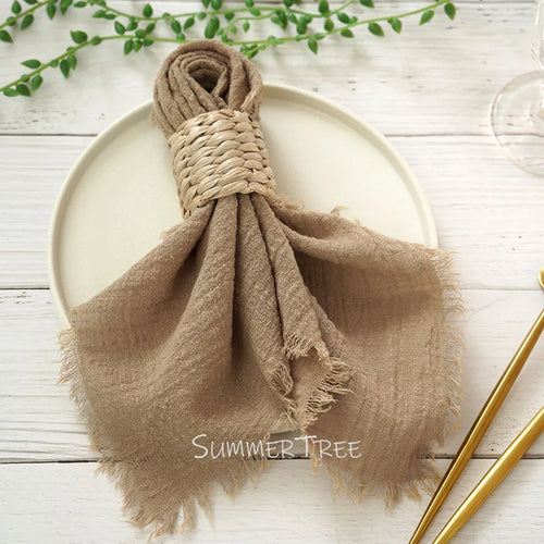 Serviette de table gaze coton lot 12 rustique - vue 4 sur 7