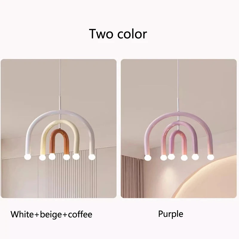 Creative Colorful Rainbow Pendant Lamps Iron E14 LED Bedroom Hanging Light Art Design Girl Kids Room Chandelier Lighting Indoor - vue 6 sur 8