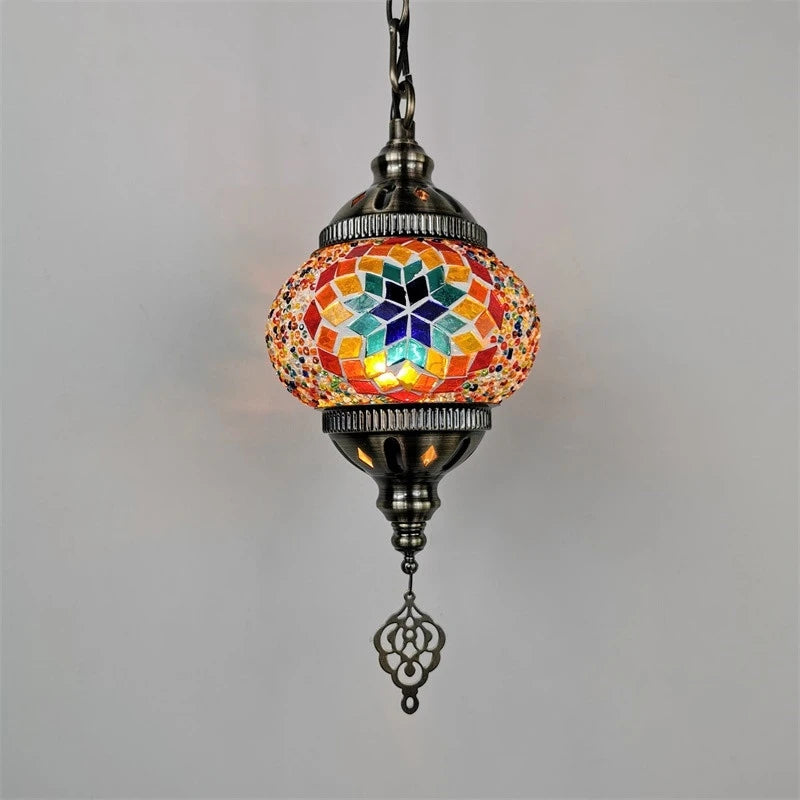 suspension en verre teinté style méditerranéen éclairage bohème romantique - vue 4 sur 16