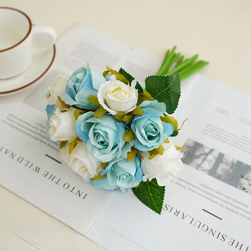 bouquet de roses artificielles en soie décoration florale pour table - vue 9 sur 15