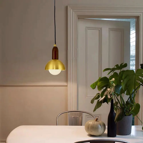 lustre minimaliste style japonais en noyer noir avec applique en laiton - vue 5 sur 8