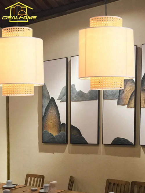 suspension en rotin tissé japonais style wabi-sabi décorative pour intérieur - vue 10 sur 27