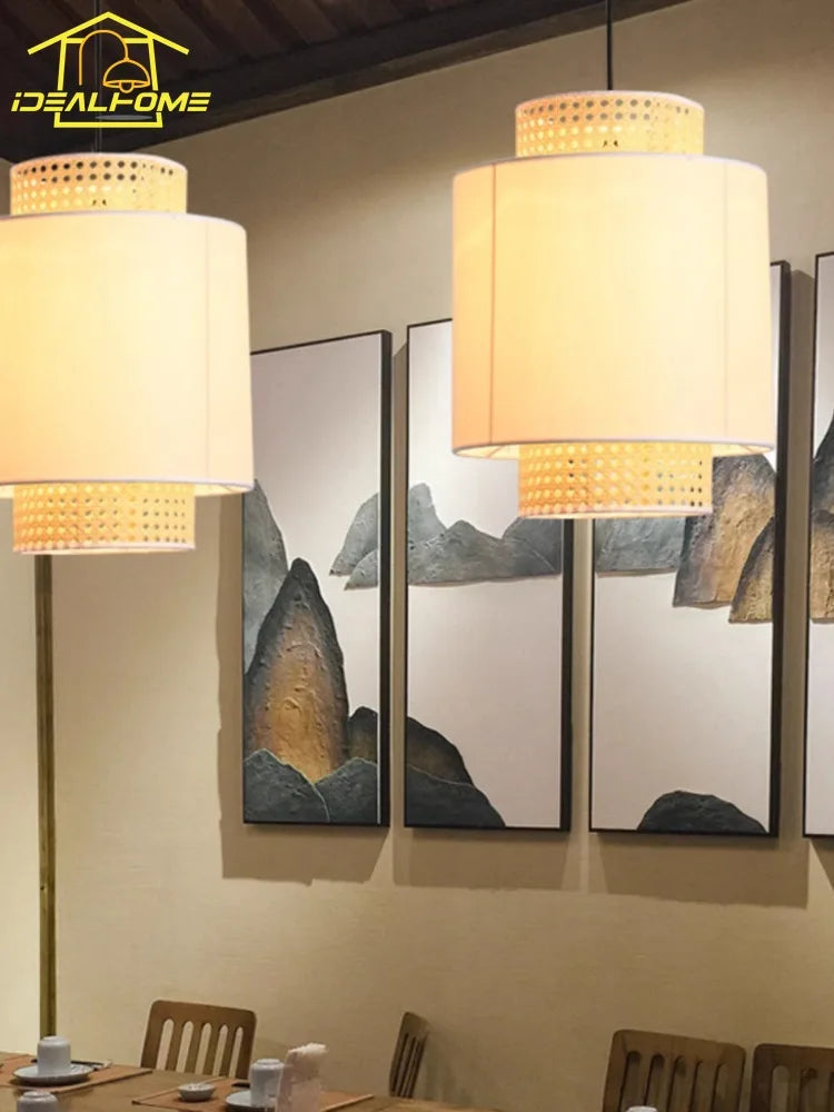 suspension en rotin tissé japonais style wabi-sabi décorative pour intérieur - vue 10 sur 27