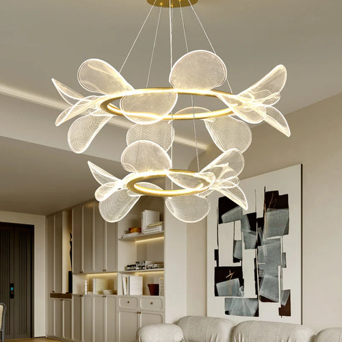 suspension moderne à led avec intensité variable et anneau doré - vue 4 sur 10