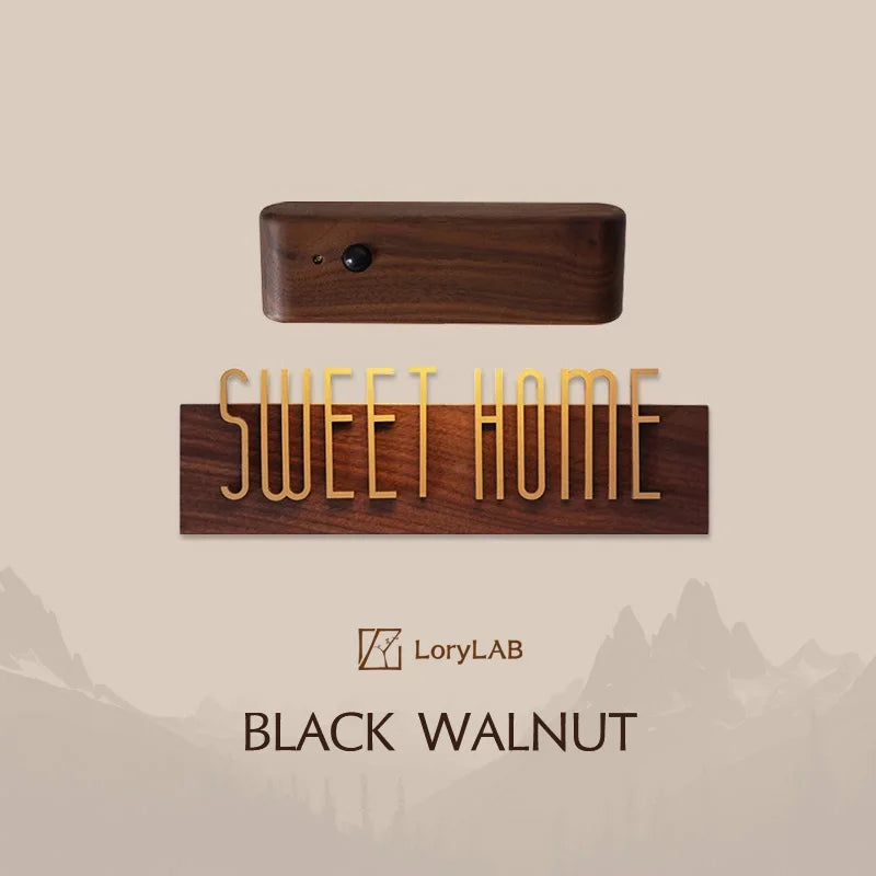 DIY Customizable English alphabet Walnut Wood Retro, Decorative Plaque Charge Inductive Lighting for Entrance Door, commercial - vue 1 sur 6