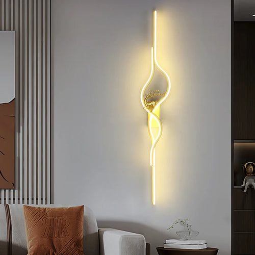 Modern Living Room Long Wall Lights with Anlter Design Gold Black TV Background Decorative Wall Lamp for Bedroom Remote Control - vue 5 sur 23