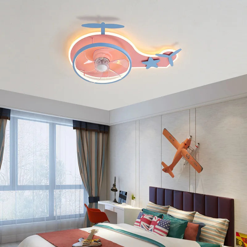 plafonnier led nordique ventilateur avion enfant réglable et télécommande - vue 4 sur 8