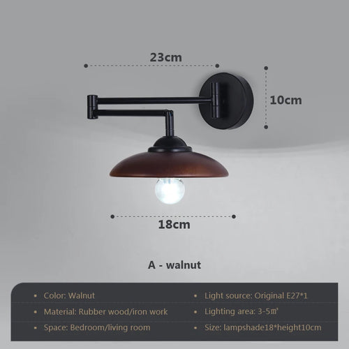 applique murale rotative en bois avec bras pivotant réglable - vue 18 sur 18