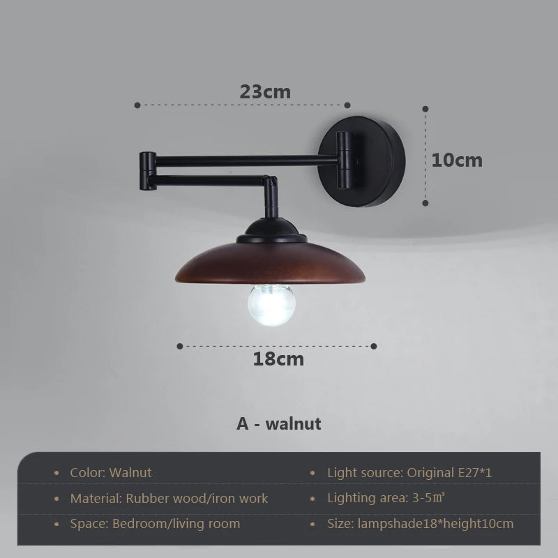 applique murale rotative en bois avec bras pivotant réglable - vue 18 sur 18