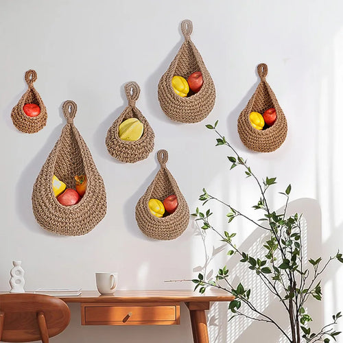 panier de rangement en coton tissé forme goutte pour fruits et légumes - vue 2 sur 9