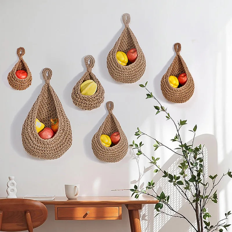 panier de rangement en coton tissé forme goutte pour fruits et légumes - vue 2 sur 9