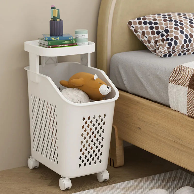 panier de rangement pour linge sale avec roulettes pratiques - vue 3 sur 9