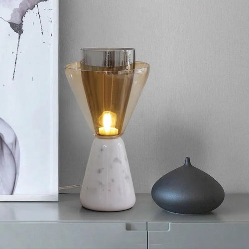 Nordic Marble Table Lamp with E27 Changeable Bulb Led Desk Light Glass Shade - vue 3 sur 7