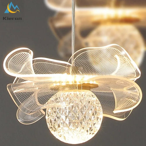 Suspension dorée moderne fleur en verre - vue 3 sur 12