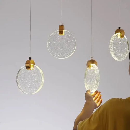 suspension en cristal dorée avec lumière moderne à led - vue 2 sur 12