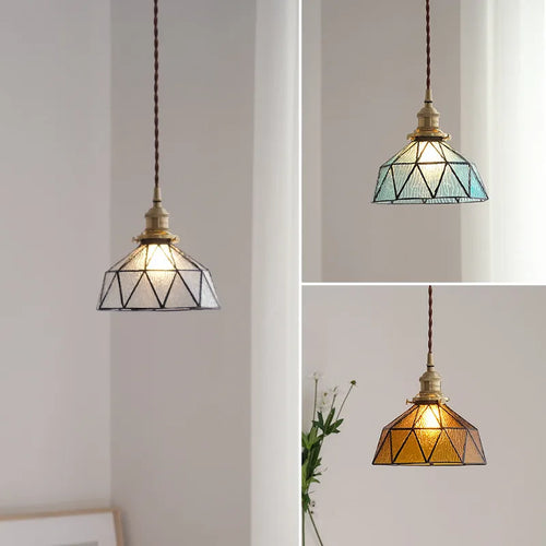 suspension design nordique vintage en laiton et verre - vue 3 sur 9