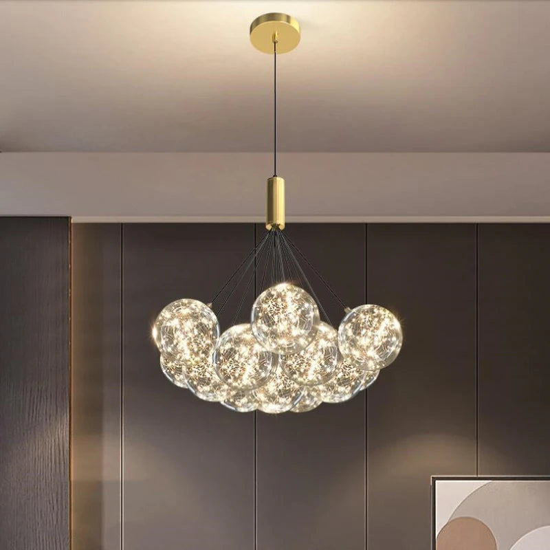 lustre boule à bulles en verre éclairage étoilé romantique - vue 5 sur 11