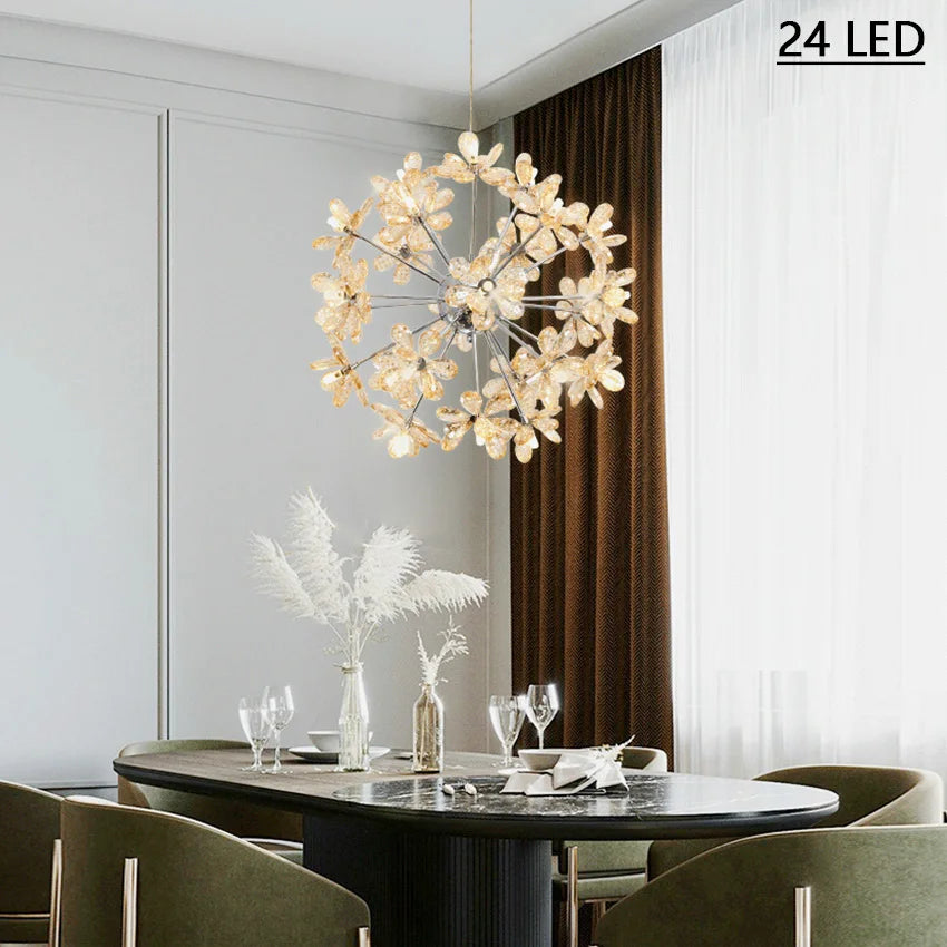 lustre moderne led en cristal pissenlit boule ronde sandyha - vue 3 sur 9