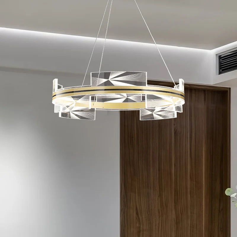lustre moderne créatif design géométrique avec cercle doré - vue 3 sur 8