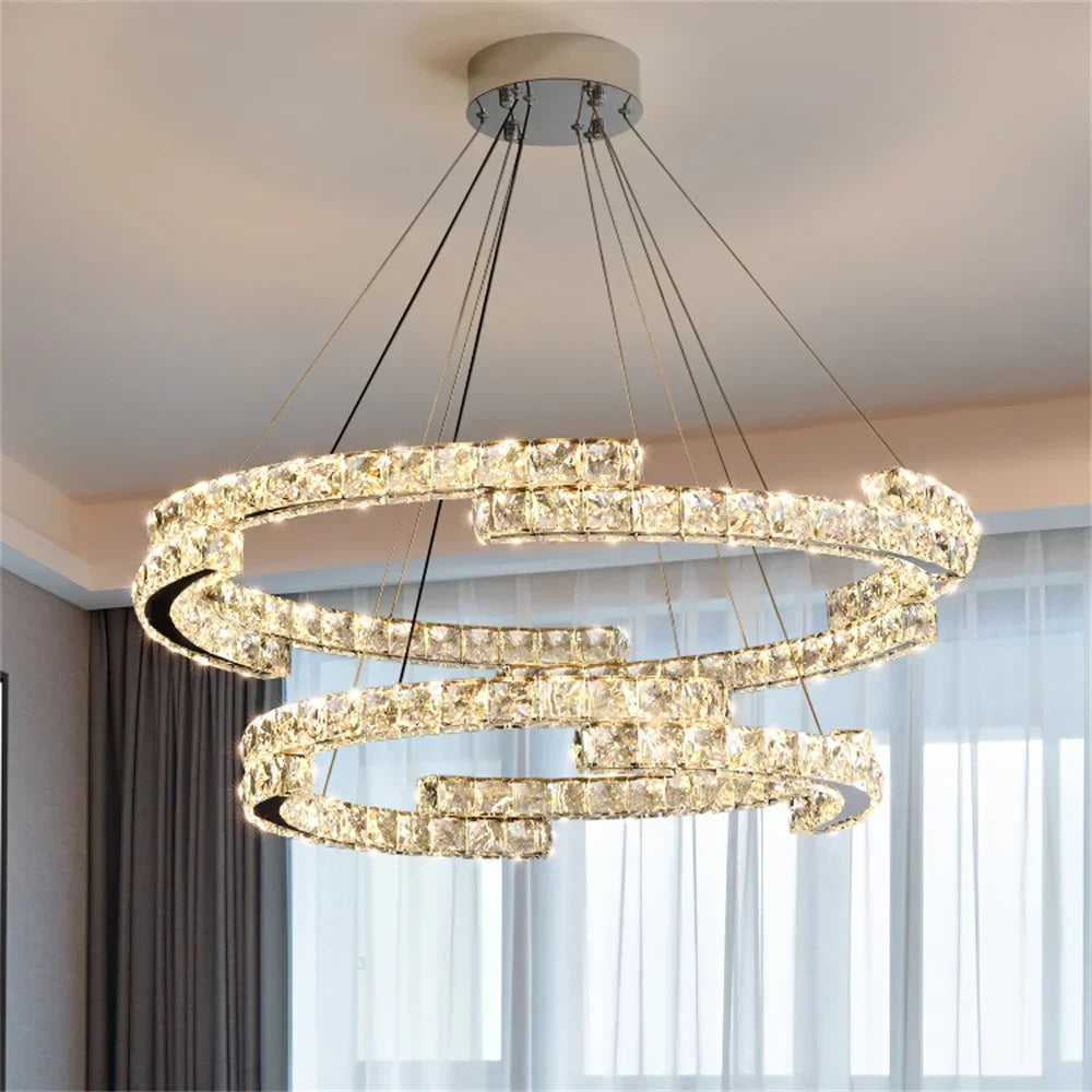 lustre led en cristal design luxe pour décoration intérieure - vue 2 sur 14