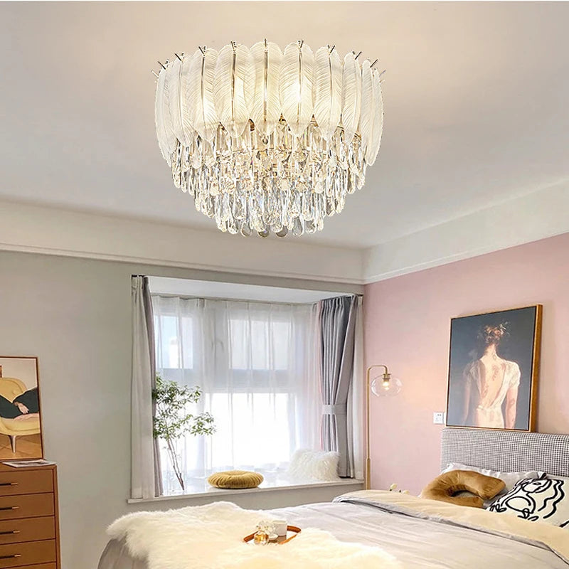plafonnier rond en cristal luxe éclairage led pour intérieur - vue 6 sur 12