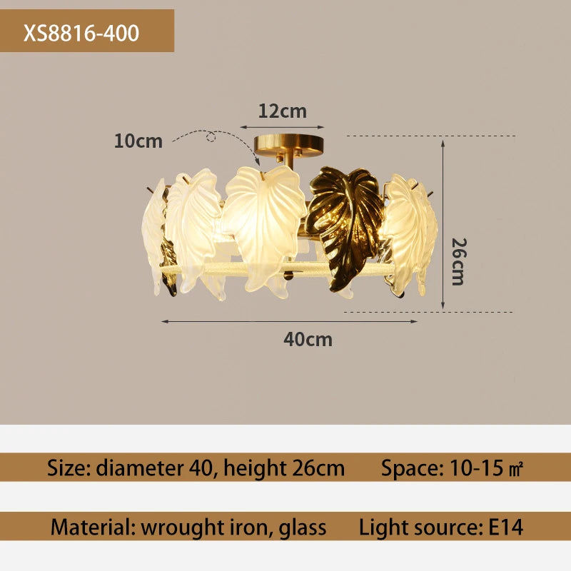 plafonnier led design vintage français en forme de feuilles de verre - vue 8 sur 9
