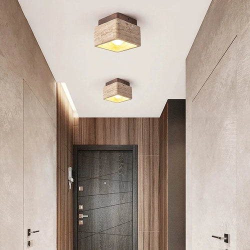 Plafonnier Led nordique moderne Downlight carré pierre bois crème Style Surface monté vers le bas lumière pour porche balcon couloir - vue 3 sur 7