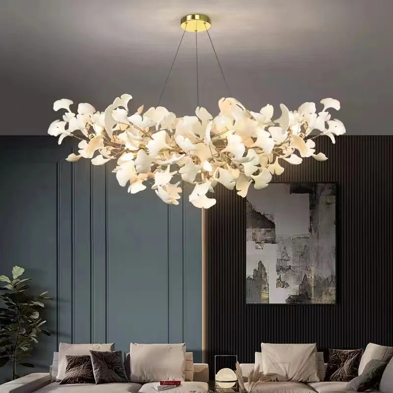 Ginkgo feuille cage d'escalier long lustre lumière atmosphérique villa de luxe duplex bâtiment loft hall d'hôtel lampes d'art créatives - vue 6 sur 20