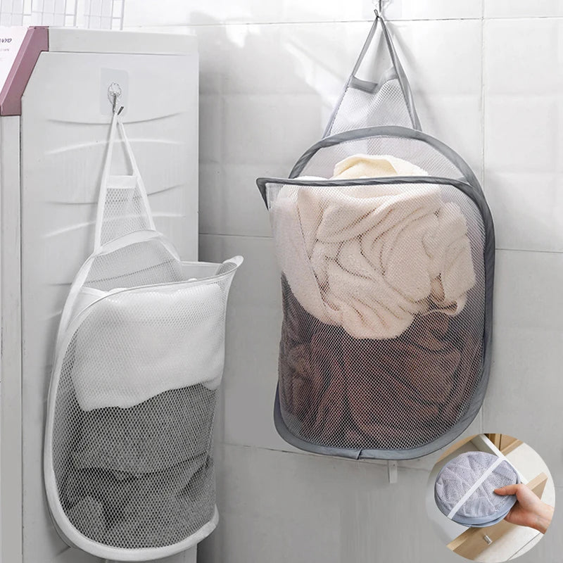 panier à linge pliable mural sac de rangement en filet portable - vue 1 sur 8