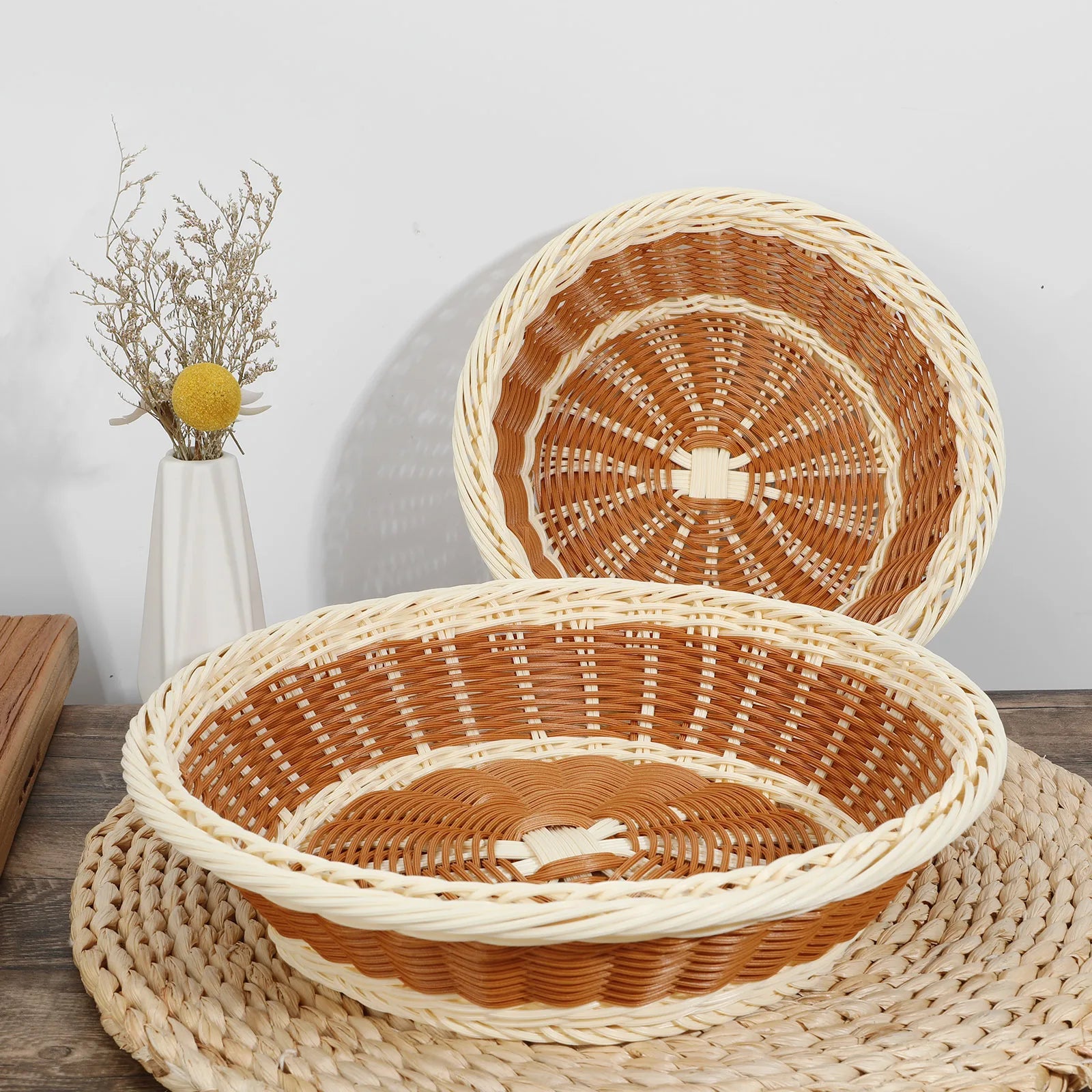 panier rond en rotin pour rangement fruits et légumes - vue 2 sur 6
