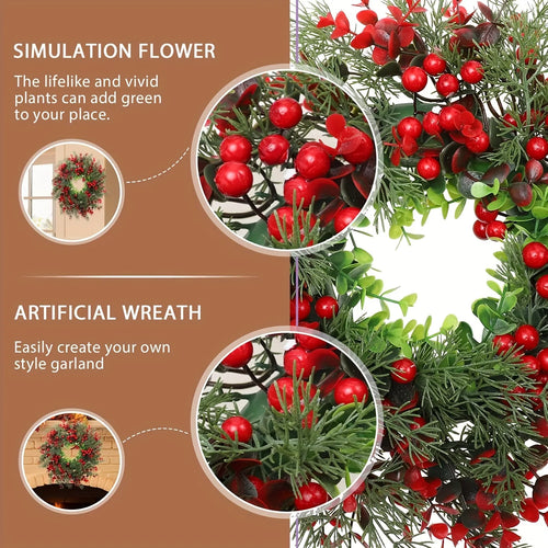 couronne de noël artificielle avec baies rouges décoratives - vue 3 sur 6