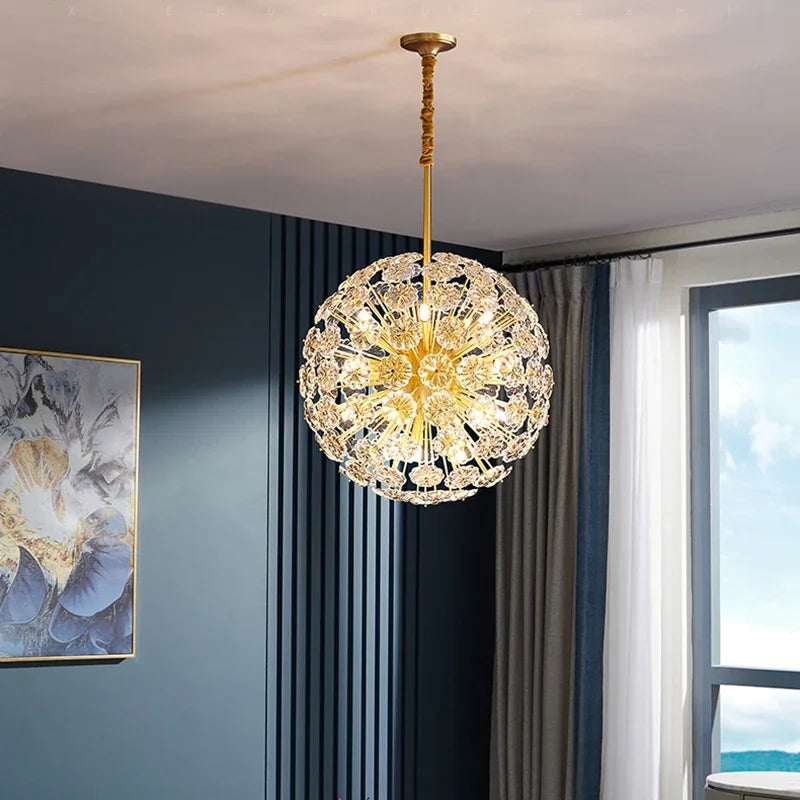 lustre en cristal pissenlit rond en cuivre pour décoration artistique - vue 3 sur 12