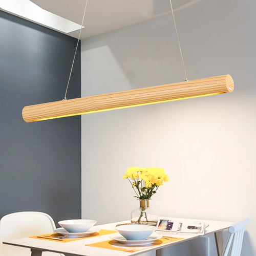 lampe de suspension ronde en bois massif nordique avec led - vue 2 sur 7