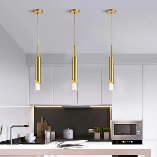 Suspension design cylindrique style Cuivre Or LED - vue 2 sur 7