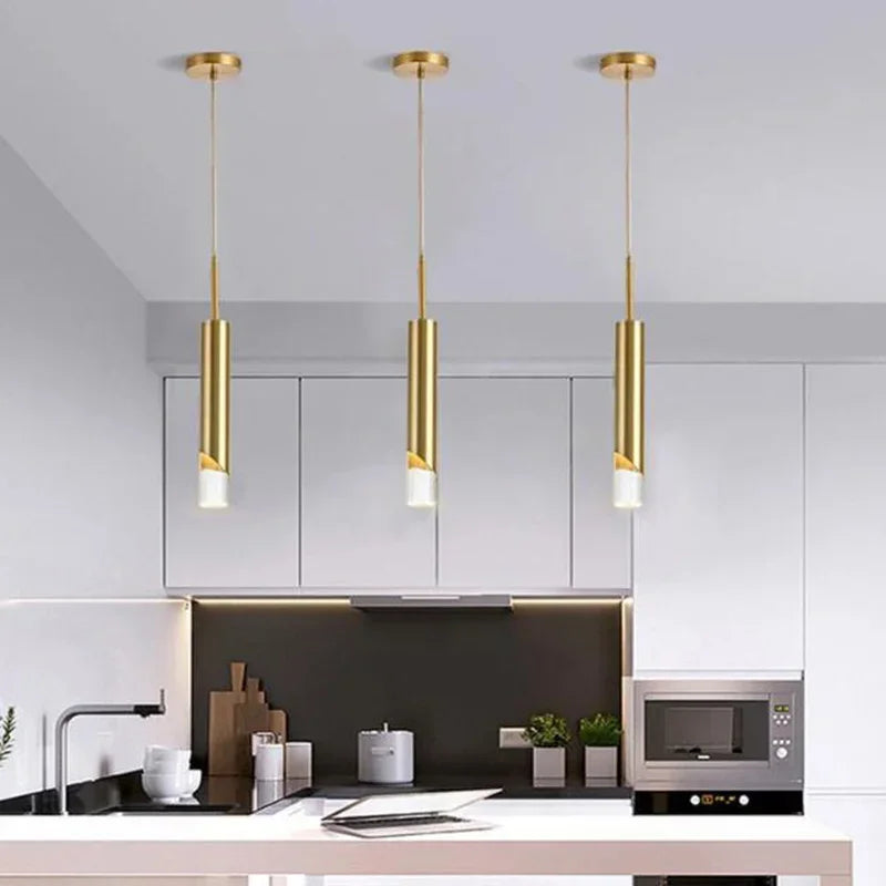 Suspension design cylindrique style Cuivre Or LED - vue 2 sur 7