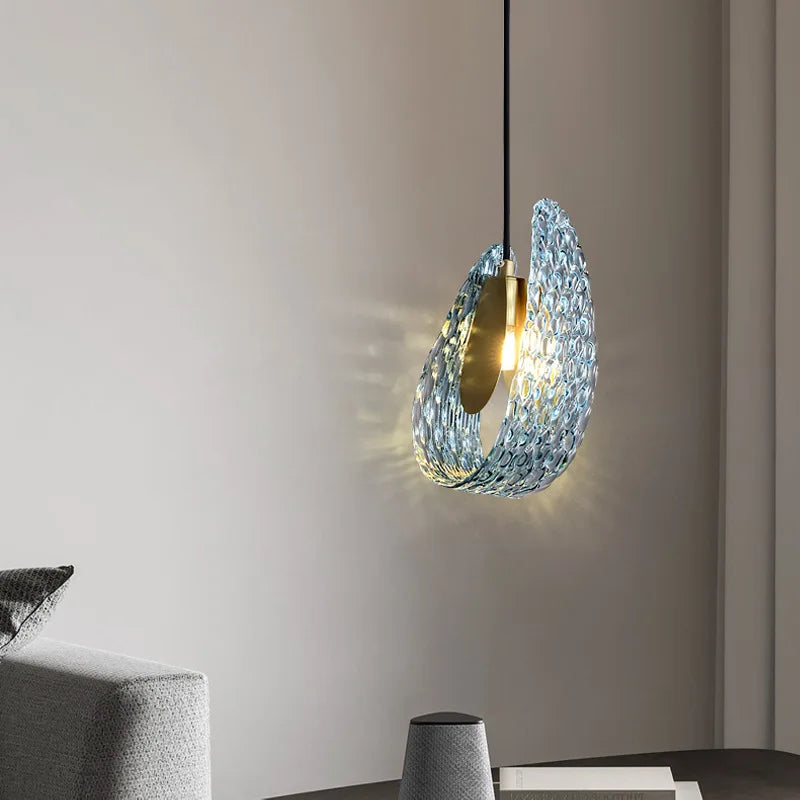 suspension moderne en verre avec motif floral - vue 4 sur 8