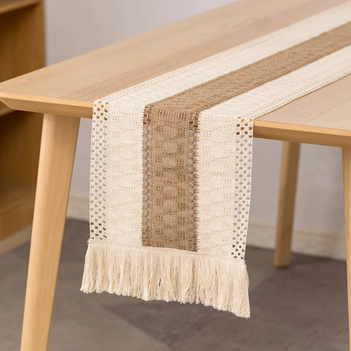 Chemin de table coton lin brodé style champêtre