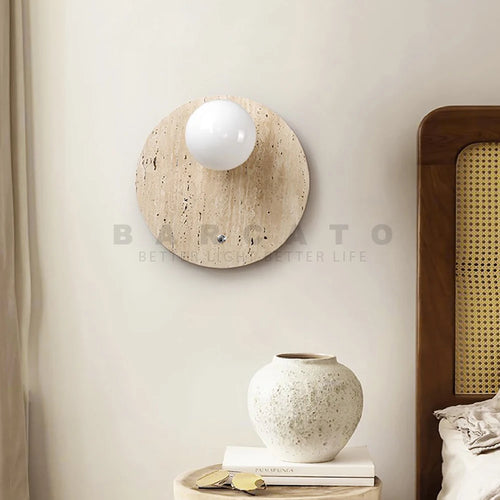 applique style travertin beige cercle lumière décor - vue 7 sur 8