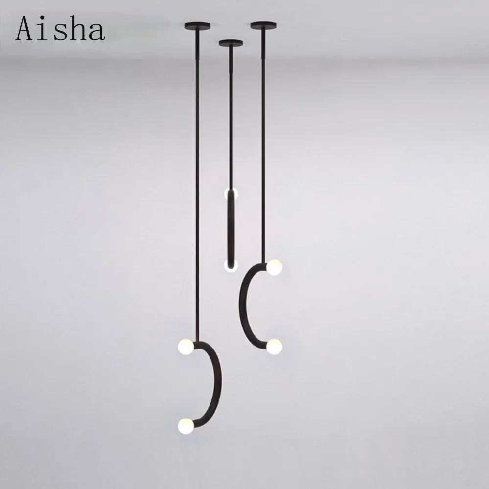 Nordic Creative U-shaped Line Art Led Chandelier Suitable for Corridor Bedroom, Bar and Loft Decoration Industrial Hanging Lamps - vue 3 sur 8