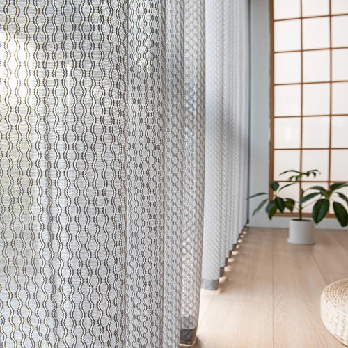 Voilage style japonais aspect lin motifs courbes salon - vue 9 sur 11